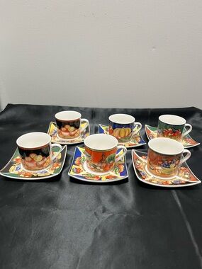 Colorful Fruit Pattern Espresso Cup and Saucer Set - White